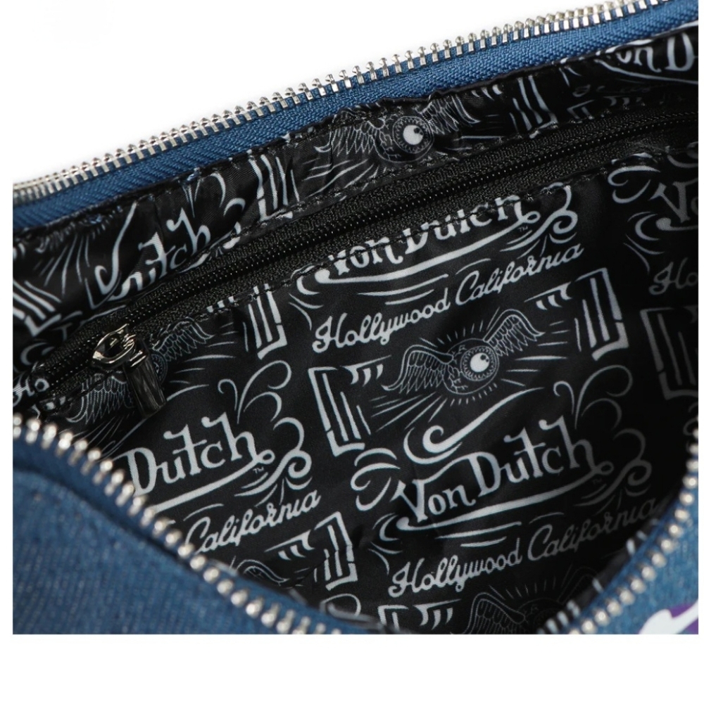 Von Dutch Denim/Orange/Purple Logo Shoulder Bag W/CUTE Mini Wrench-New W/Tags! - Picture 6 of 12